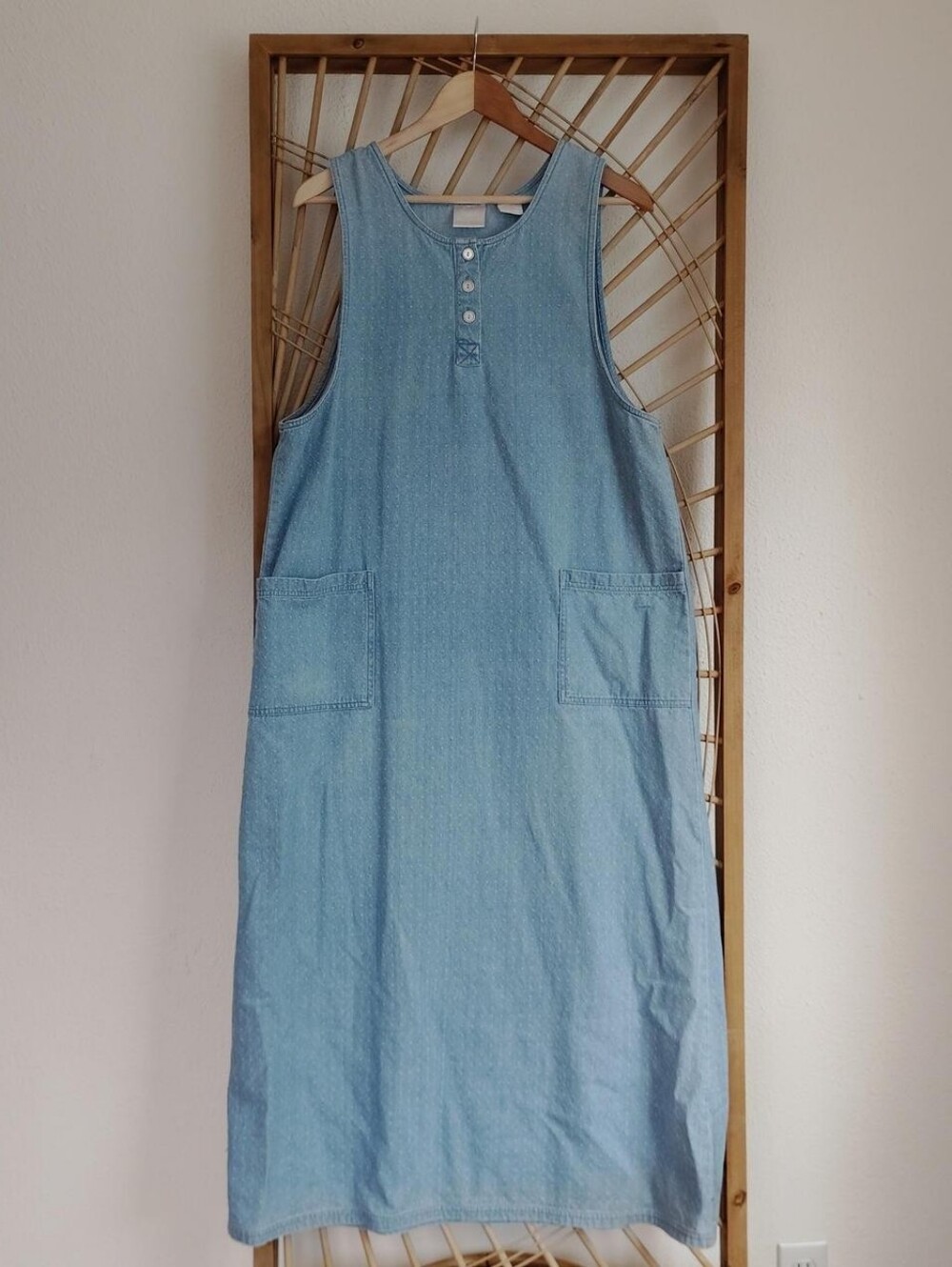 Vintage Denim Sleeveless Button Front Maxi Dress / Size Large